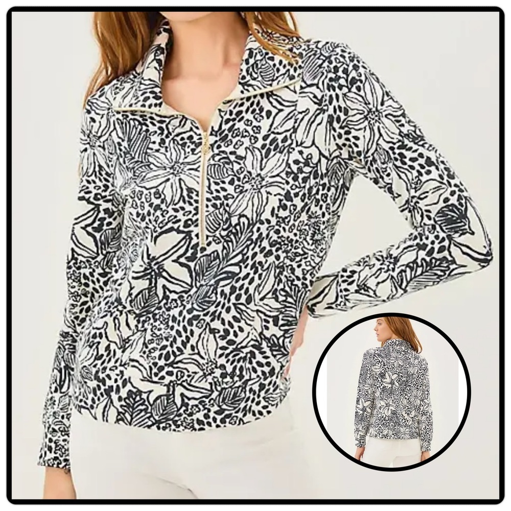 lilly pulitzer UPF 50+ Eleni Pullover Onyx Lots To Spot black white size XXL NWT